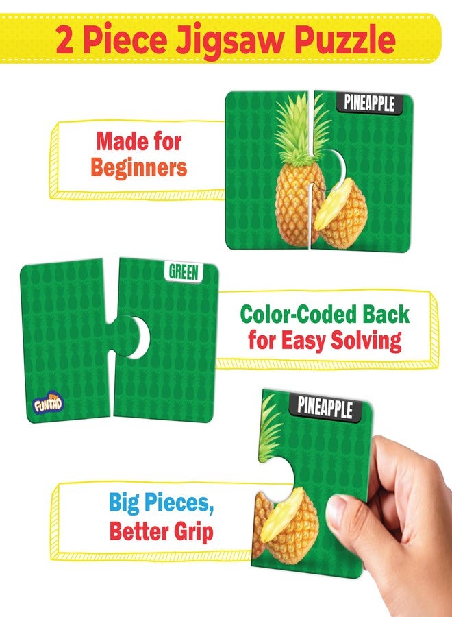 Funtad My Starter Jigsaw Puzzle - Fruits & Colors| 2-Piece Puzzle for Kids Age 2,3,& 4 yrs| Montessori Educational Toy Set of 20 Puzzle, 40 Big Pieces| Return & Birthday Gift for Boys & Girls - Image 3